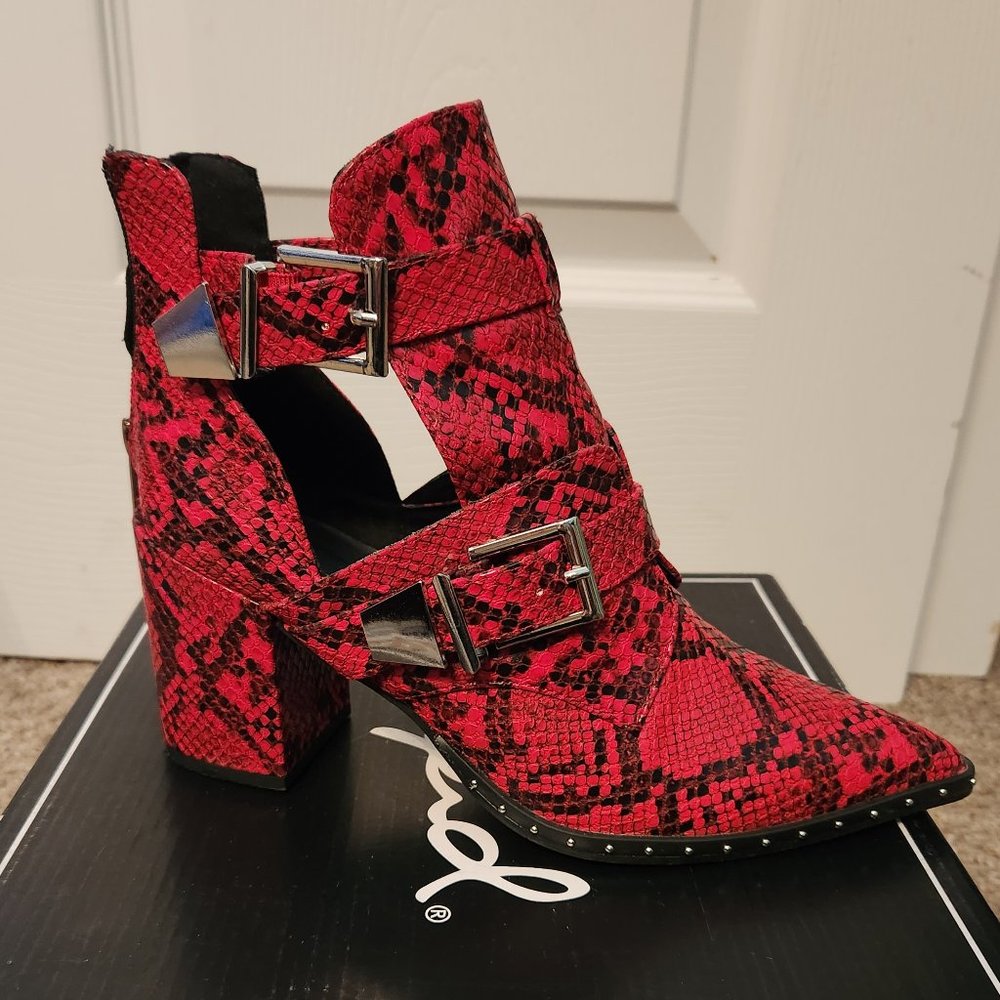 Red snakeskin booties